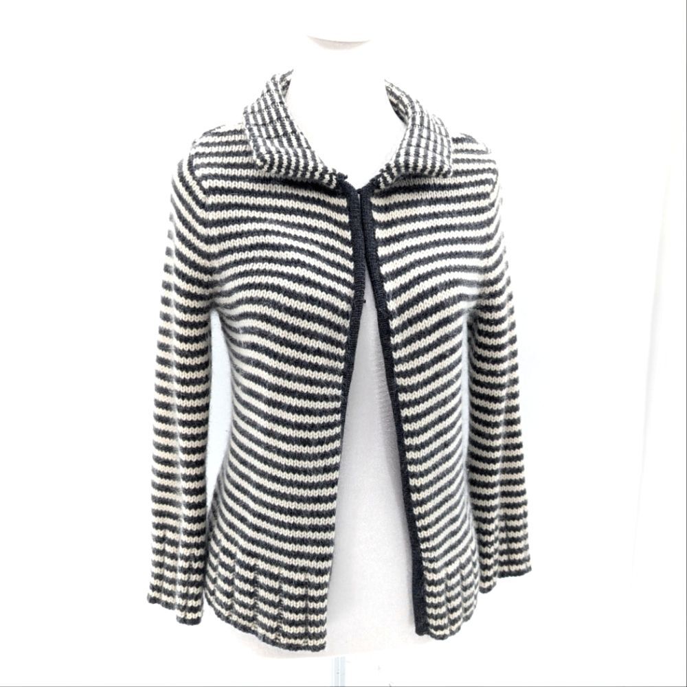 Talbots Lambs Merino Wool Angora Clasp Striped Cardigan Sweater Size Medium P